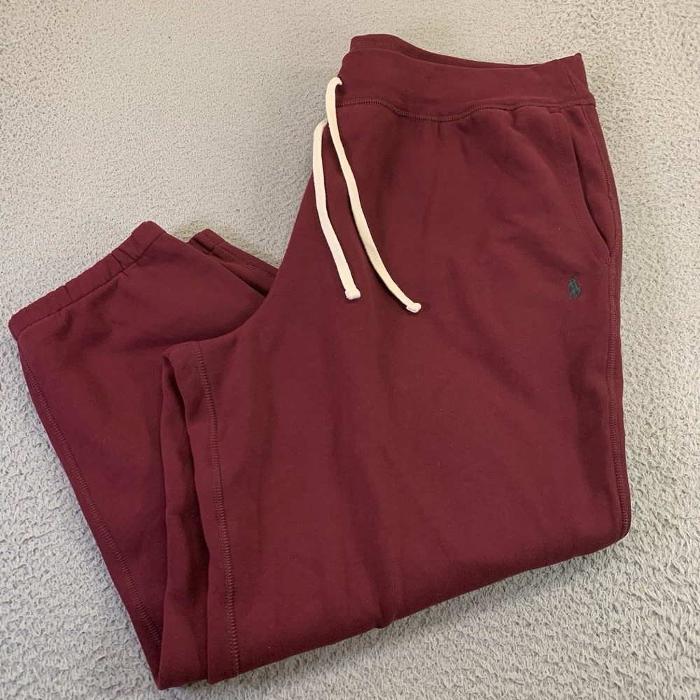 Polo Ralph‎ Lauren Fleece Joggers Mens 3XB Maroon Red Drawstring Elastic Waist